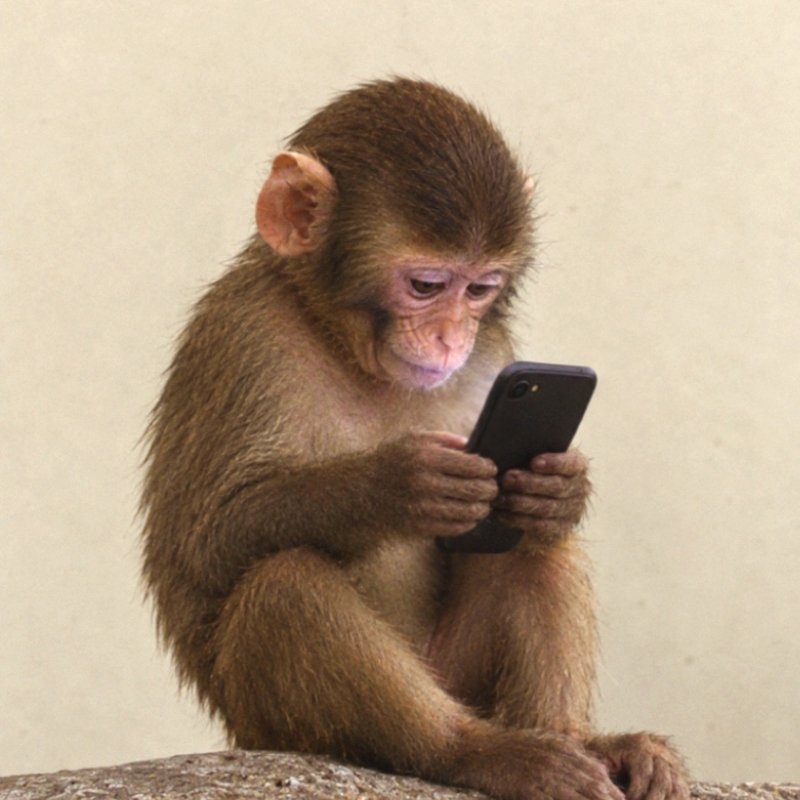 From Dog Wif Hat to Ape on Fone: The Story Behind $FONE A young macaque sitting on a rock, hunched over a smartphone held in both hands, looking down at the screen.